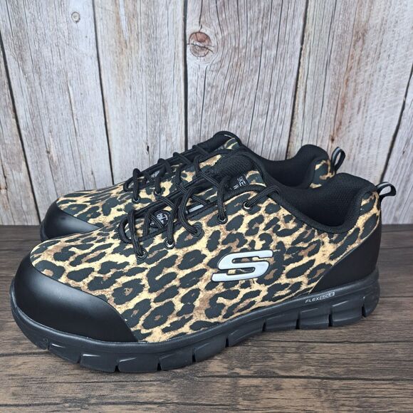 Skechers Shoes - Skechers Sure Track Comp Toe Work Shoes Slip/Oil Resistant Women's 11 Leopard